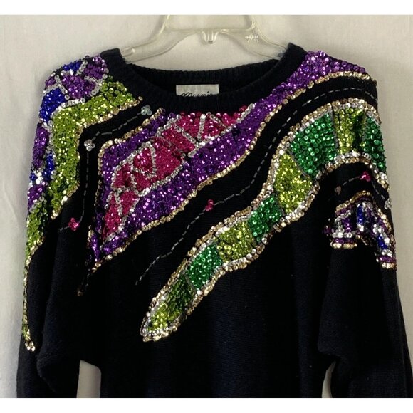 Vtg Marnie West Womens Sweater Size L Silk Angora Lambswool Sequin Abstract 80s - Picture 3 of 6